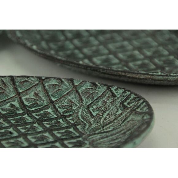 Green Verdigris Cast Iron Pineapple Decorative Trays Set of 2 - Picture 3 of 3